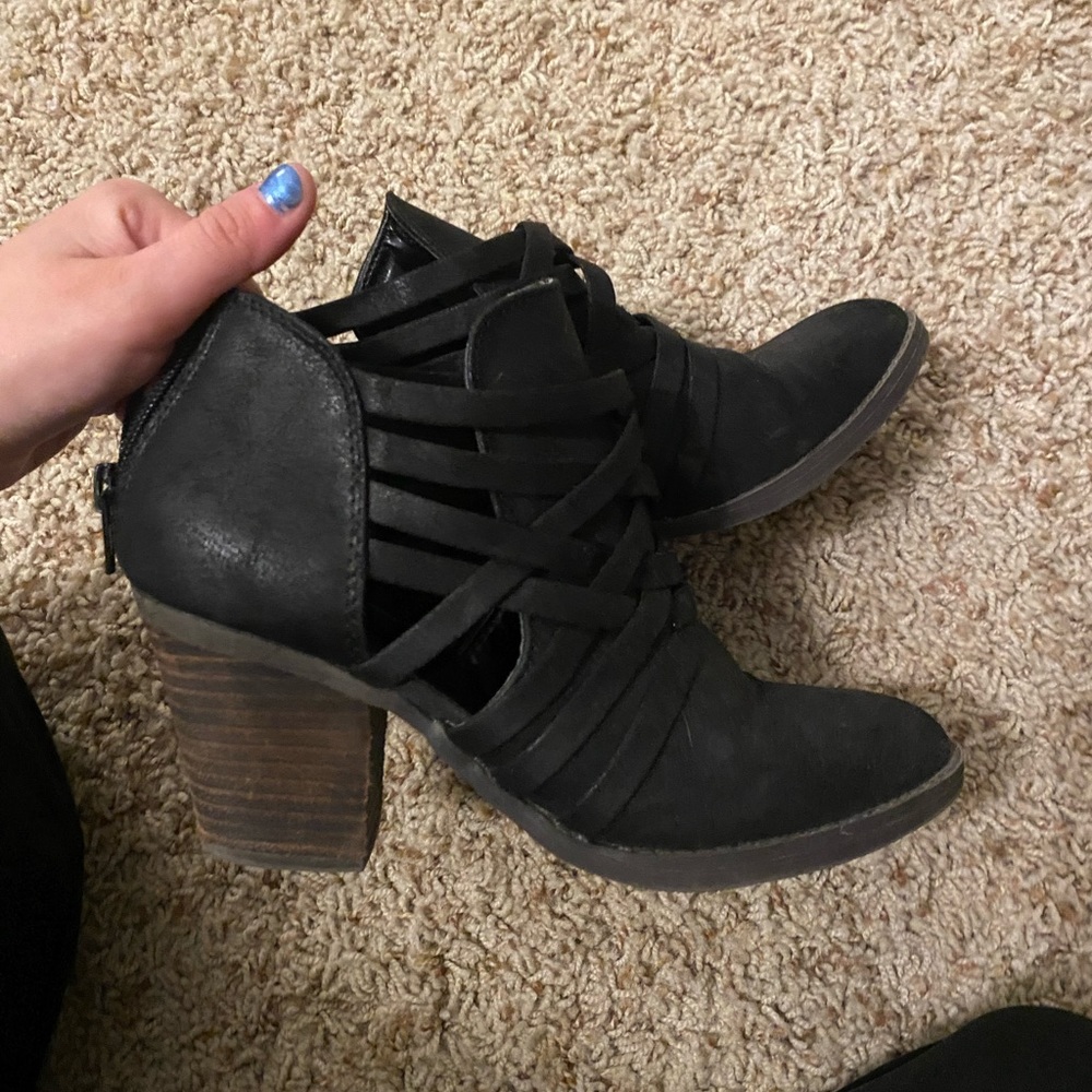 Black, fancy, wedge shoes